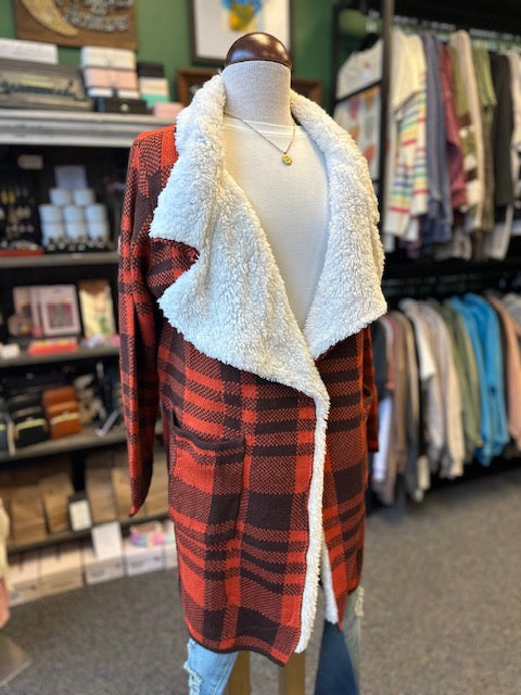Rust Red Fur Lined Sweater Coat