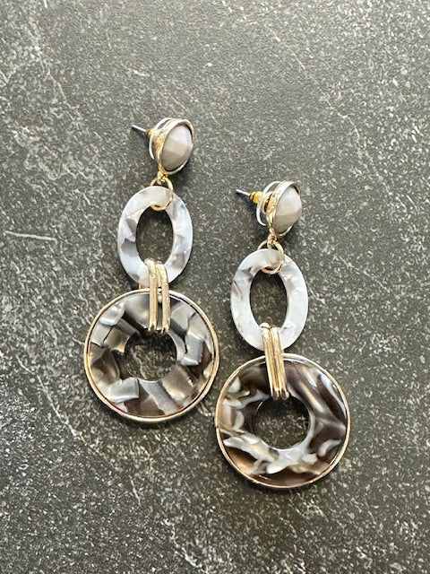 Gray and Gold Dangle Earrings