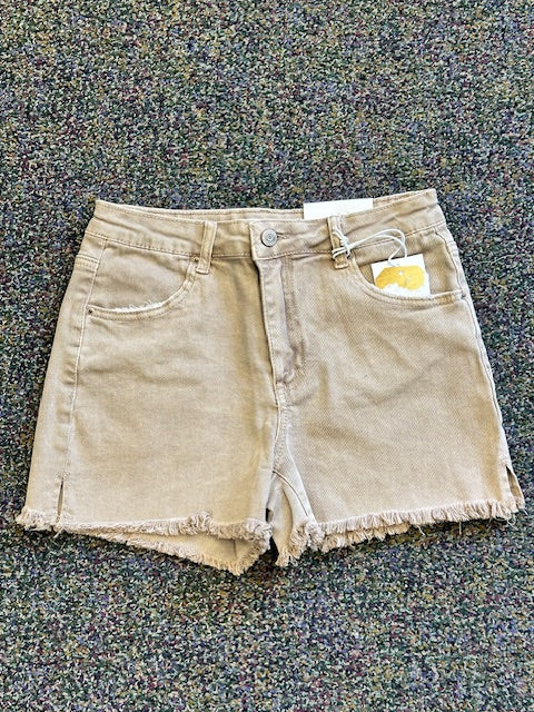 Sale - Ash Mocha Acid Washed Mocha Frayed Cutoff Hem Shorts