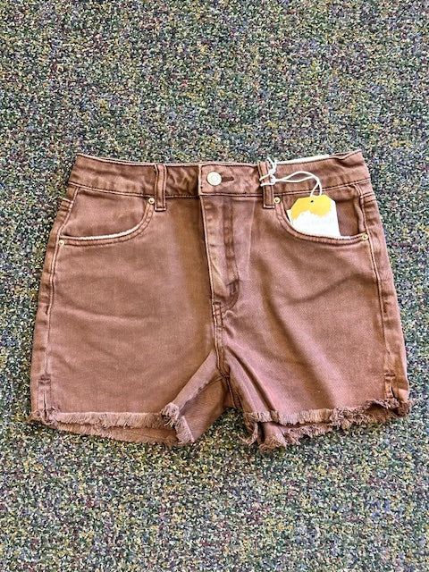 Sale - Mahogany Acid Washed Mocha Frayed Cutoff Hem Shorts