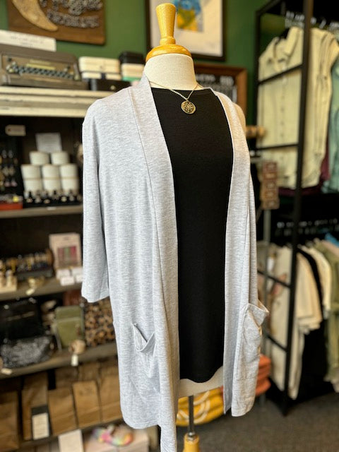 Gray Slouchy Open Front Cardigan
