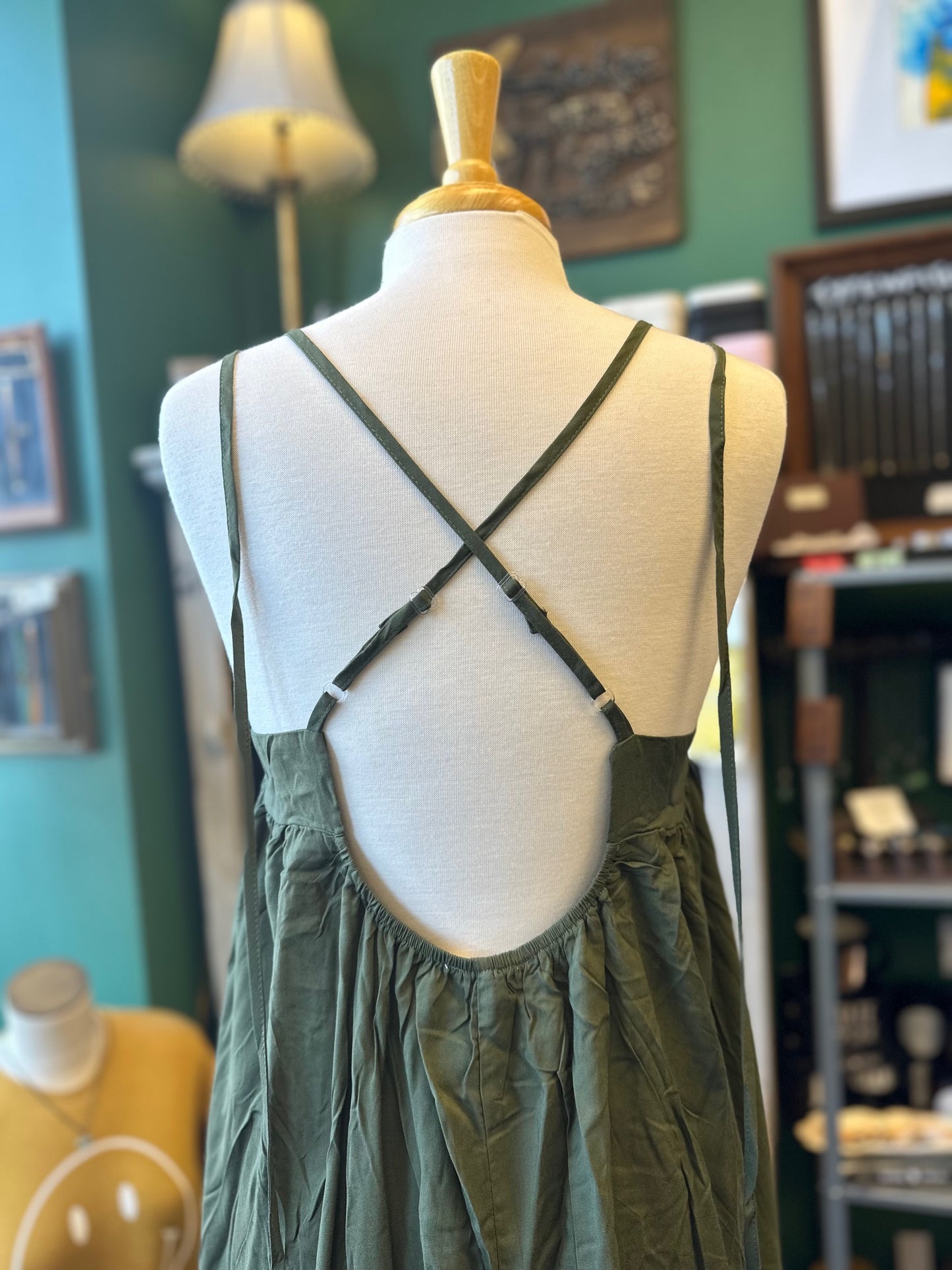 Olive Double Strap Tie Bag Long Dress