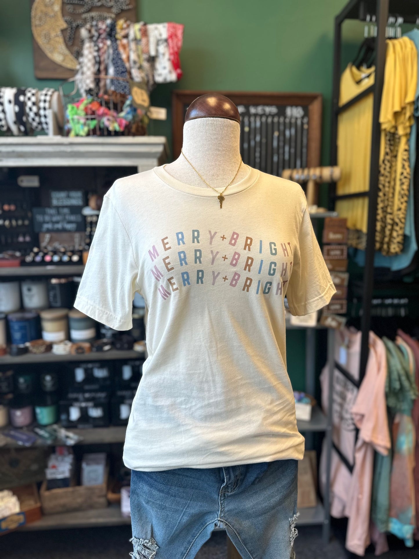 $10 Rack - Merry & Bright Graphic Print Short Sleeve Top