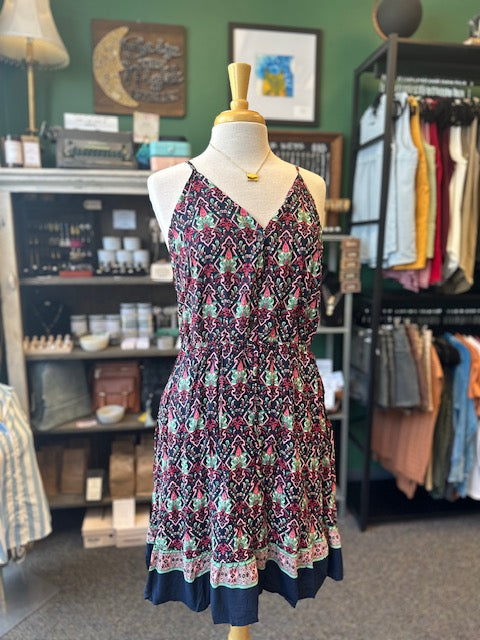 Sale - Navy Floral V Neck Spaghetti Strap Dress
