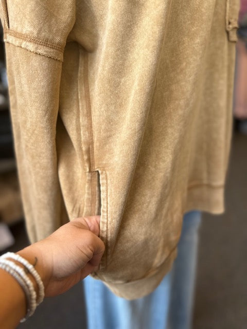 Camel Distressed Pocket Sweatshirt