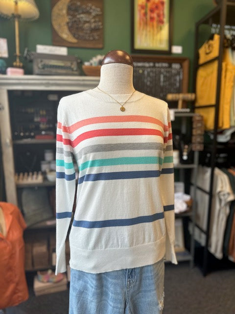 Multi Stripe Coral and Jade Sweater