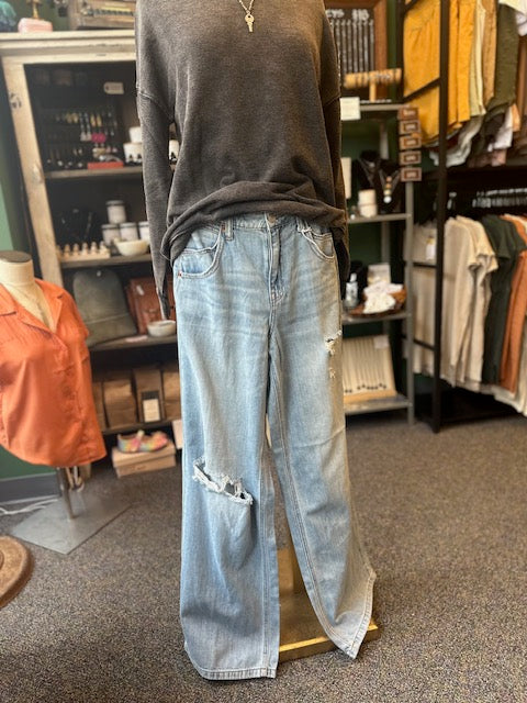 High Rise Wide Leg with Double Scoop Pockets