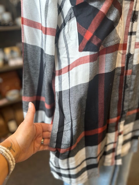 Black Rust Two Pocket Plaid Top