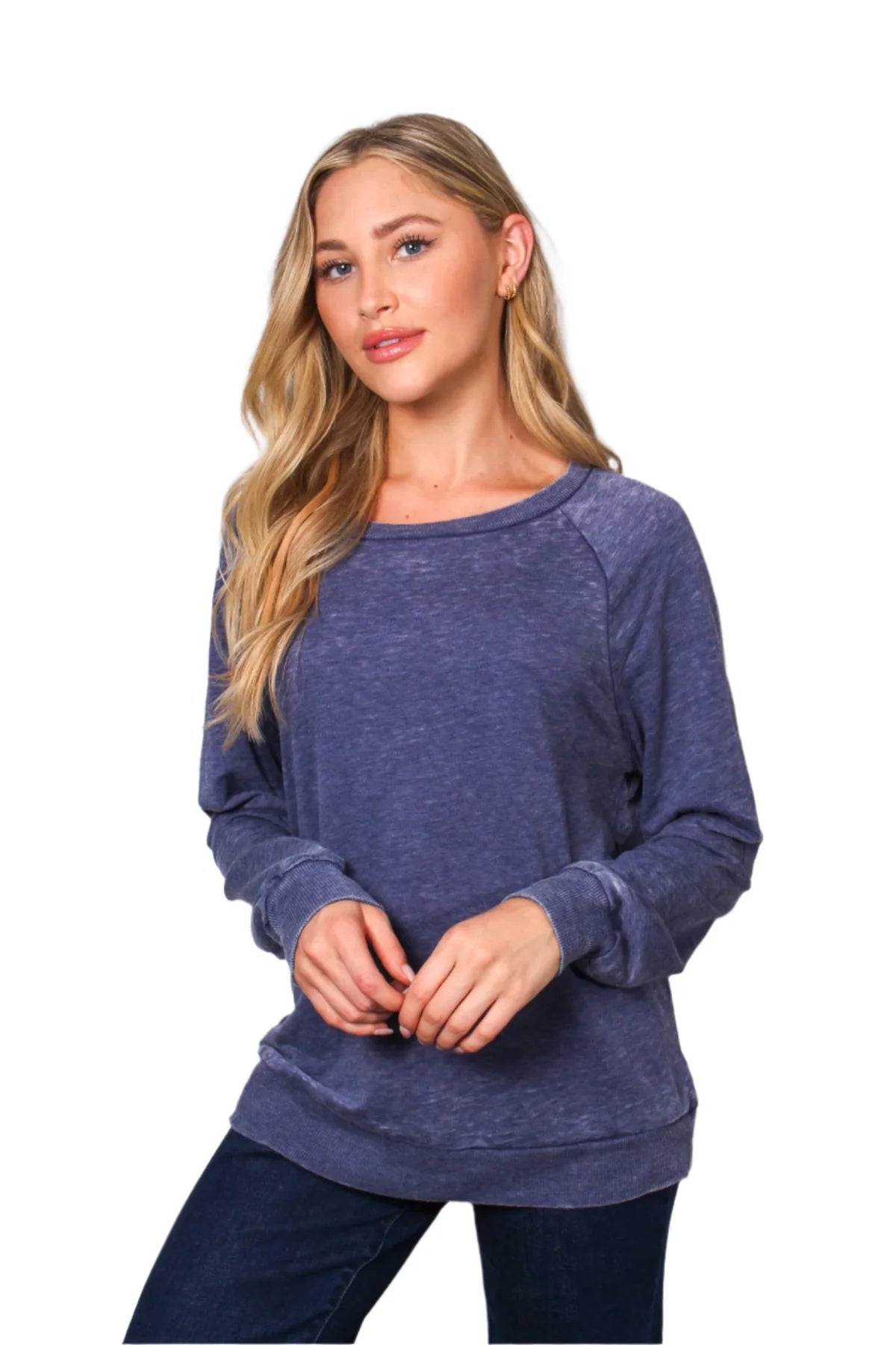 Navy Heather Long Sleeve Top