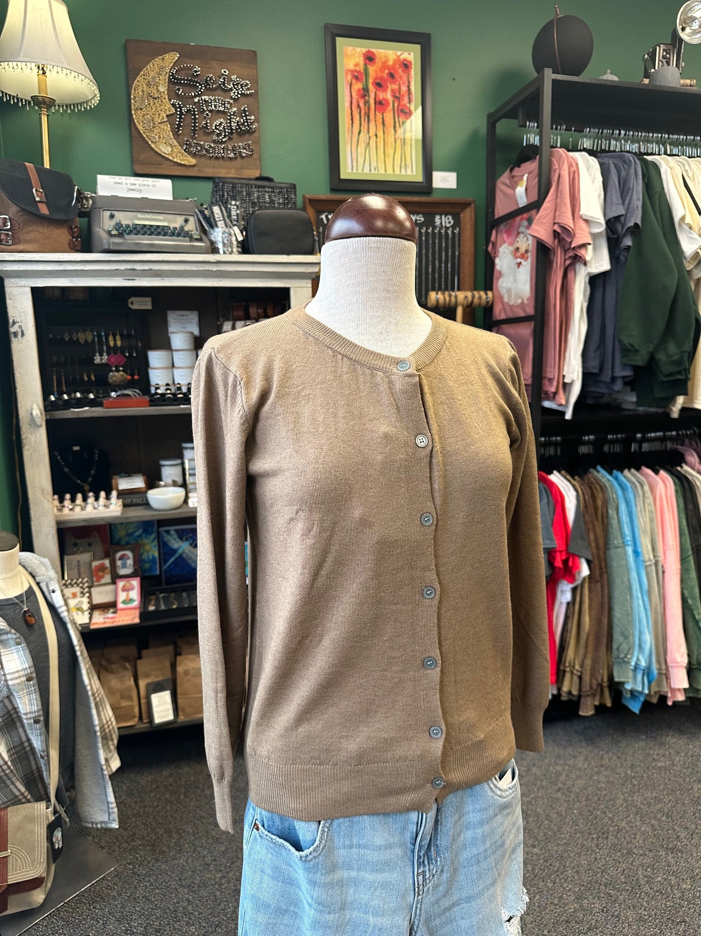 Sale - Essential Round Neck Buttoned Knit Cardigan - Taupe