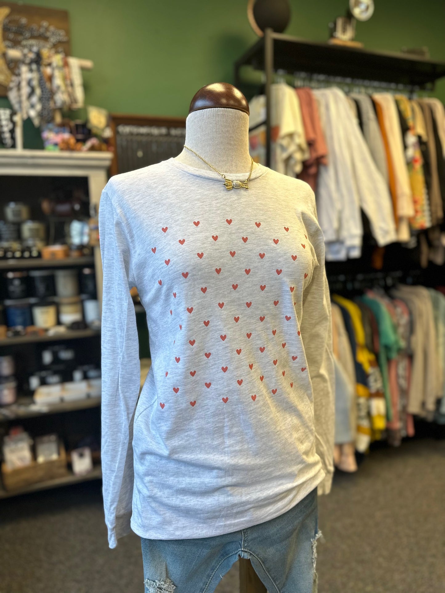Sale - Heart Grid Valentines Day Graphic Long Sleeve Tee