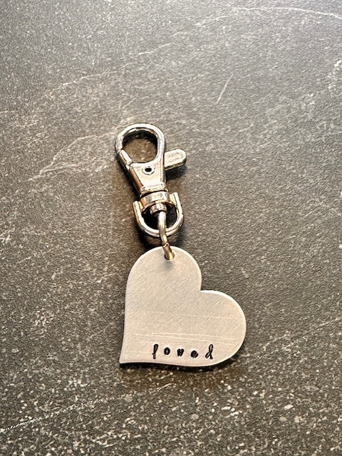 Loved Hand Stamped Heart Metal Key Chain