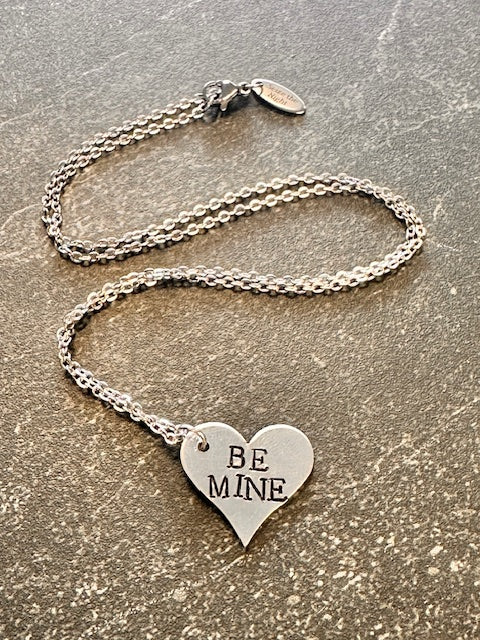 Be Mine Hand Stamped Metal Heart Necklace