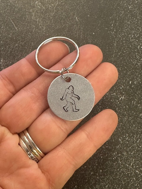 Sasquatch Hand Stamped Disc Key Chain