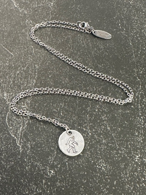 Sasquatch Tiny Disc Hand Stamped Necklace