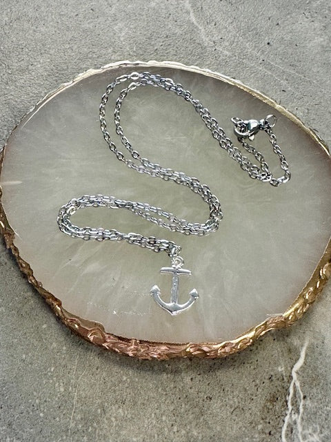 Small Silver Anchor Charm Necklace