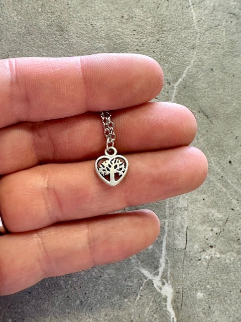 Small Tree of Life Heart Charm Necklace