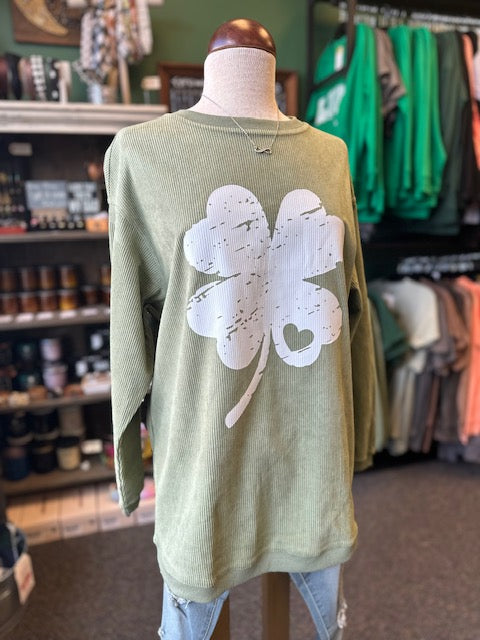 Sale - Distressed Clover Corded Long Sleeve Top