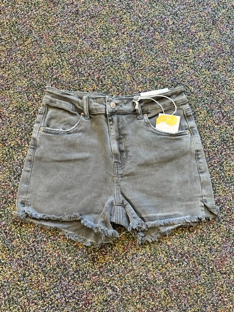 Ash Black Acid Washed Black Frayed Cutoff Hem Shorts