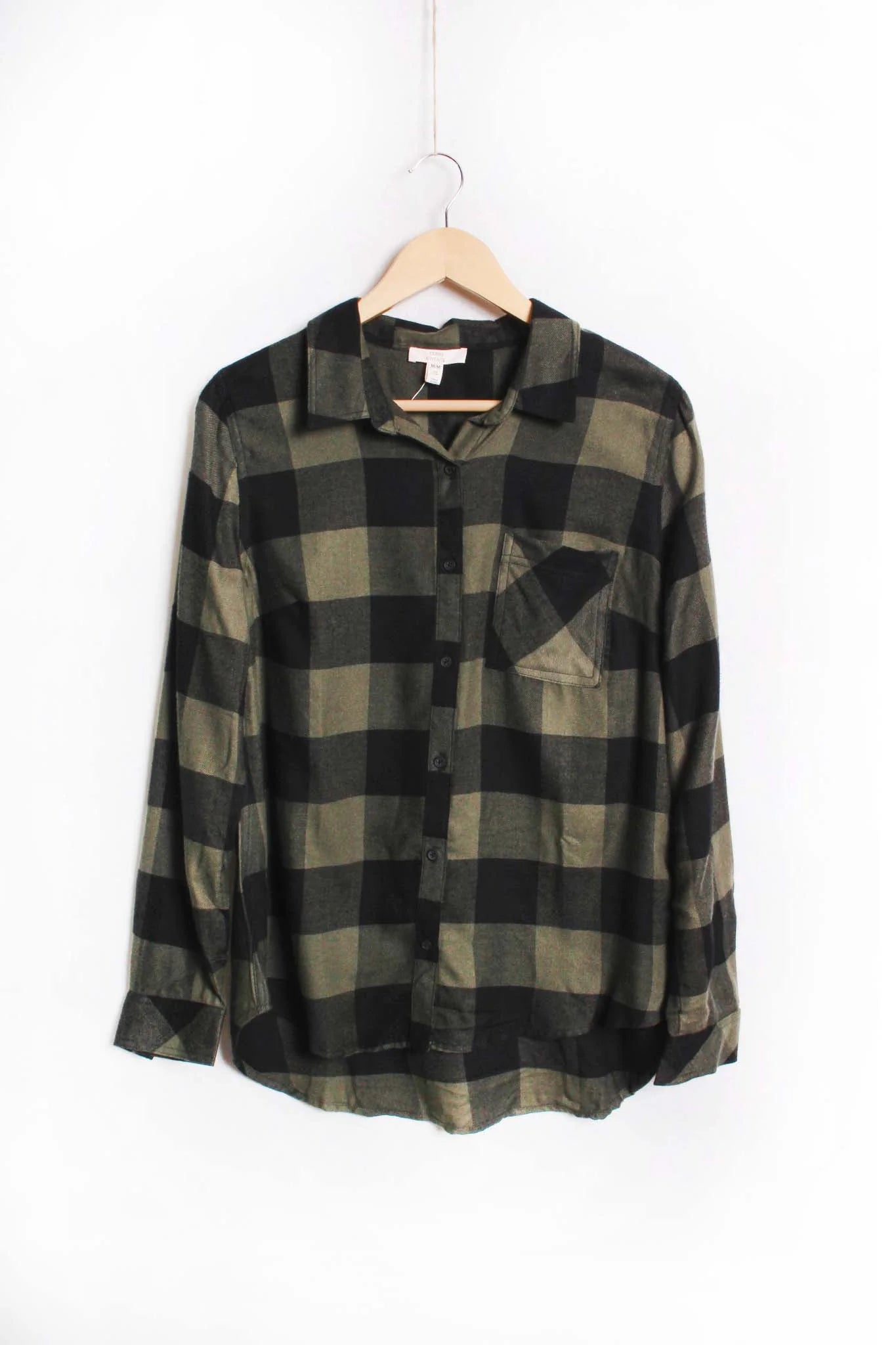 Sale - Beetle Green One Pocket Plaid Top