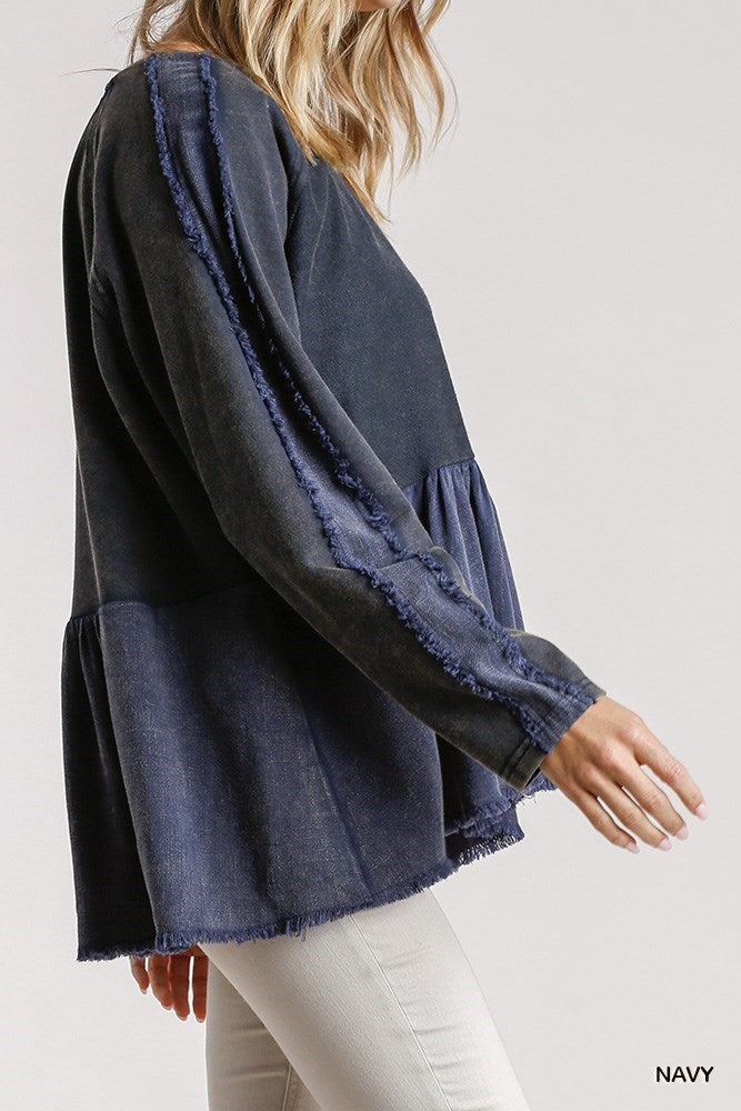 Navy French Terry Distressed Sweatshirt