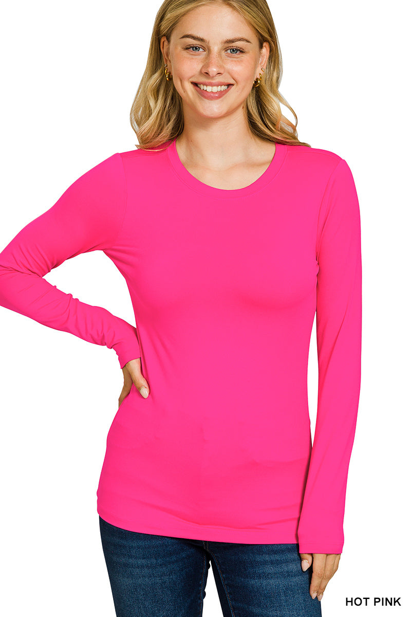 Hot Pink Long Sleeve Basic Top