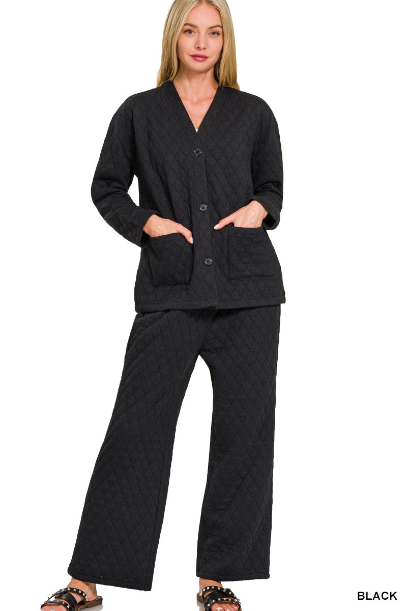 Black Quilted Jacket and Pants Set