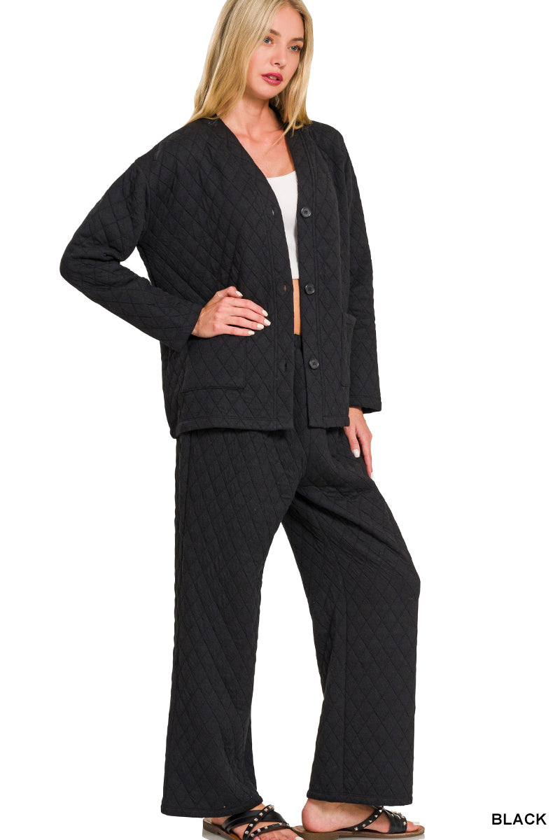 Black Quilted Jacket and Pants Set
