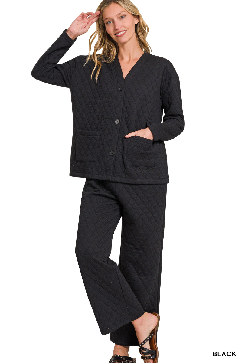 Black Quilted Jacket and Pants Set