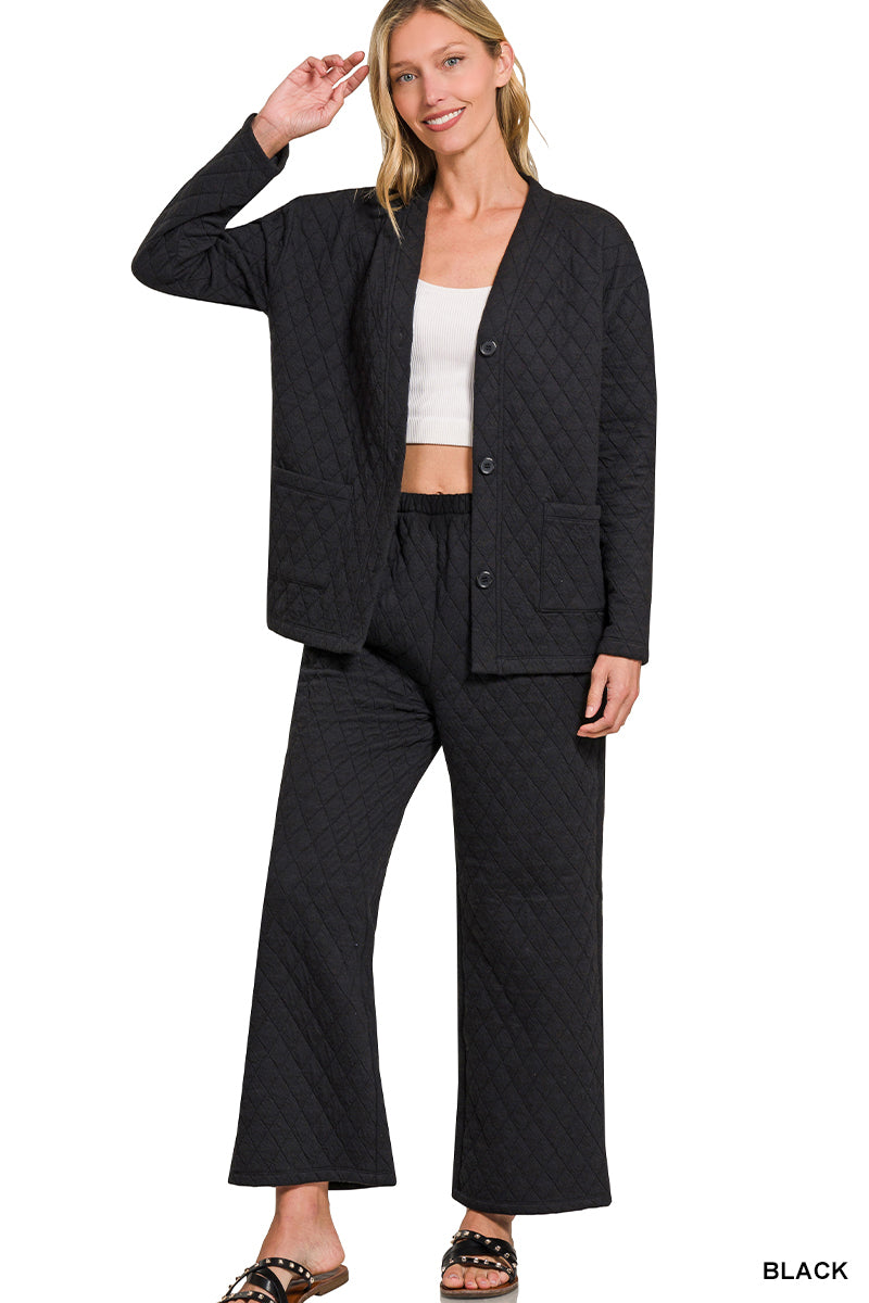 Black Quilted Jacket and Pants Set