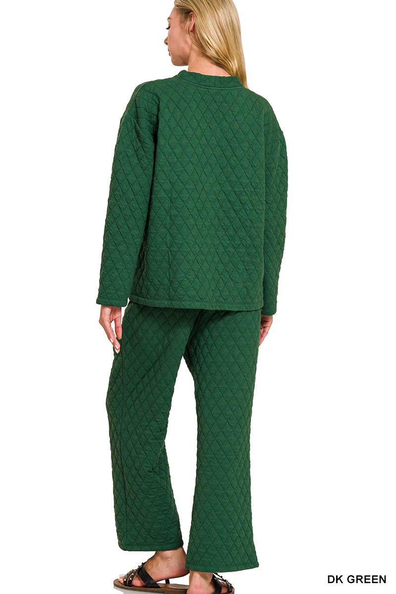 Dark Green Quilted Jacket and Pants Set