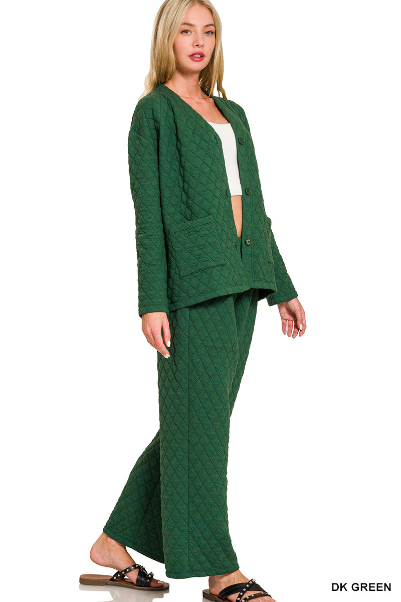 Dark Green Quilted Jacket and Pants Set