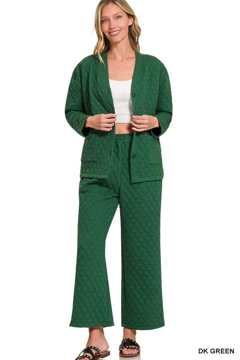 Dark Green Quilted Jacket and Pants Set