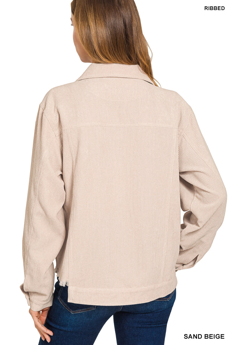 Sand Beige Cropped Corduroy Jacket