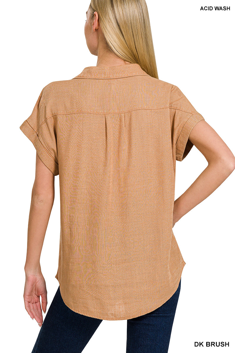 Sale - Dark Brush Washed Linen Button Down Shirt