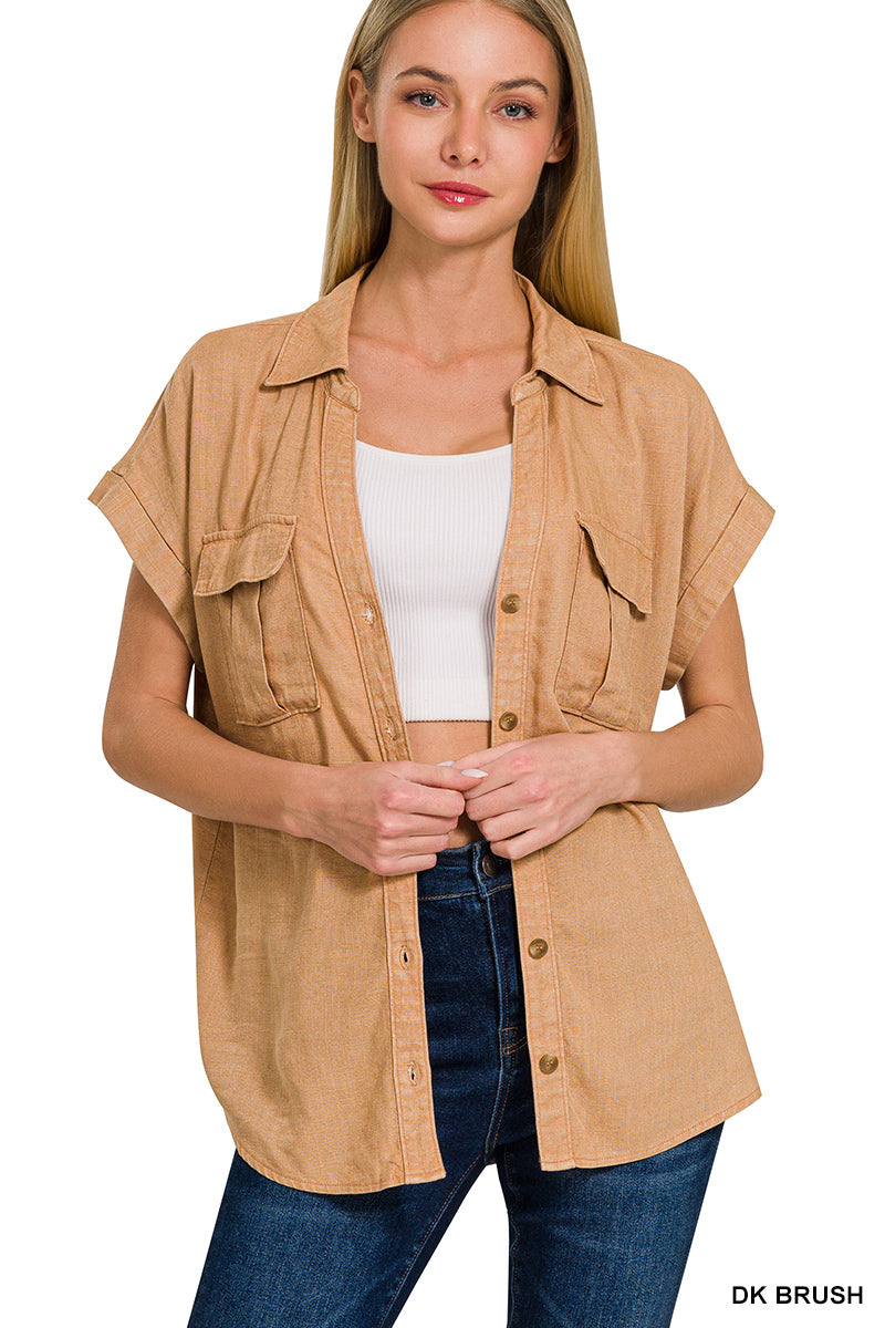 Sale - Dark Brush Washed Linen Button Down Shirt