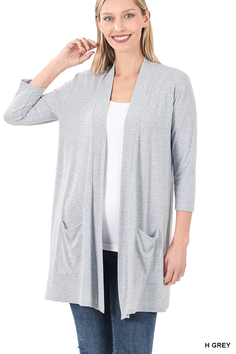 Gray Slouchy Open Front Cardigan