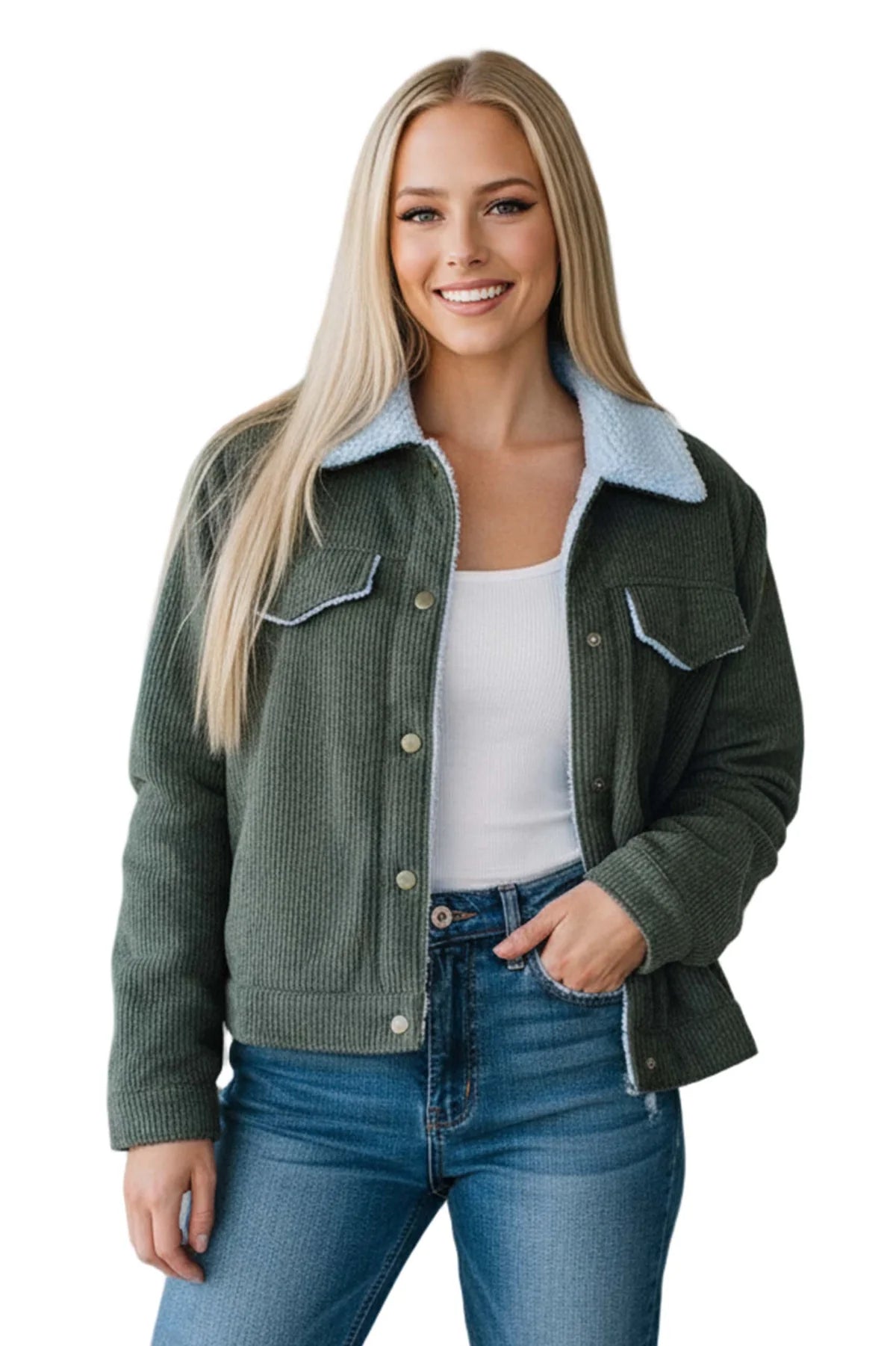 Olive Corduroy and Sherpa Collared Jacket