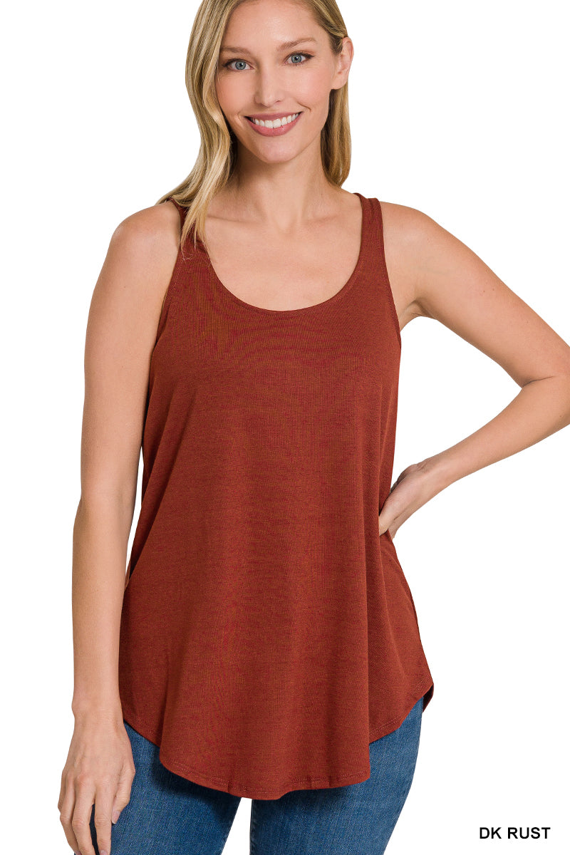 $10 Rack - Dark Rust Sleeveless Round Neck Round Hem Tank Top