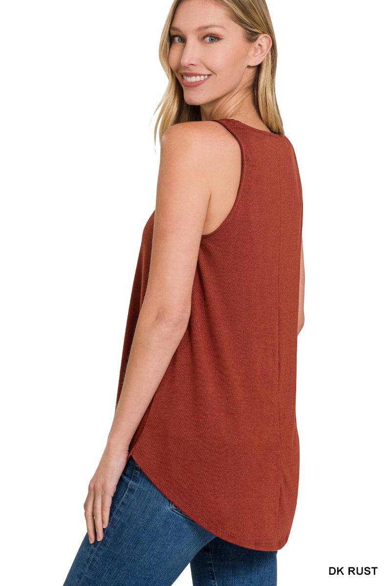 $10 Rack - Dark Rust Sleeveless Round Neck Round Hem Tank Top