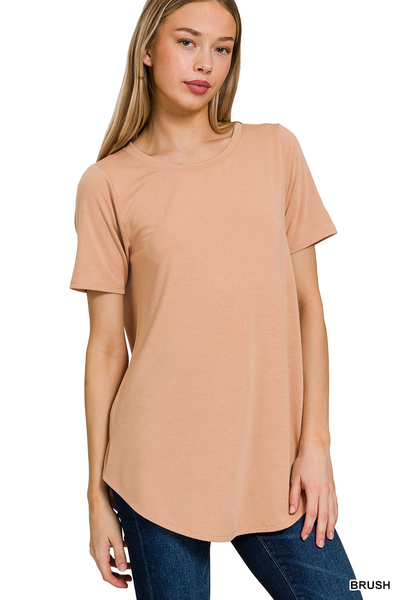 Brush Round Hem Short Sleeve Top