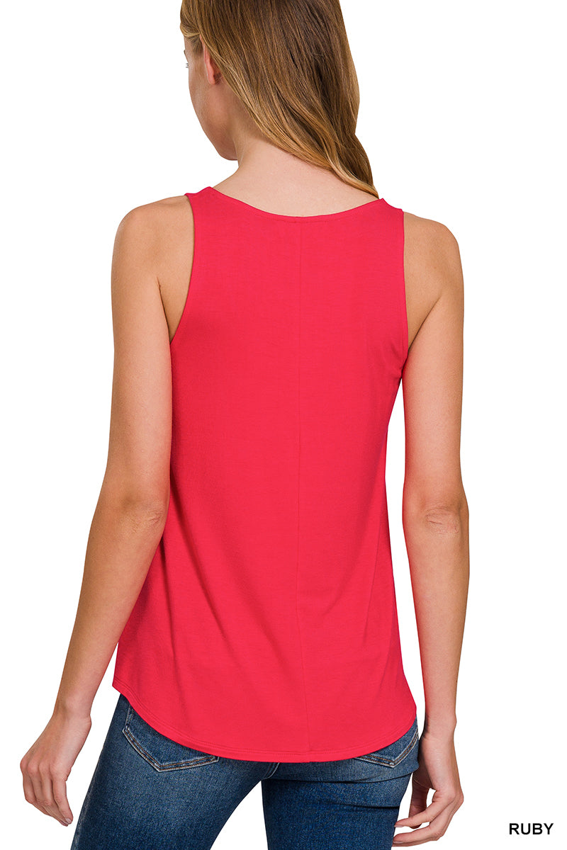 Ruby Red Flowy Hem Sleeveless Tank Top