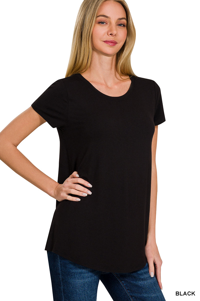 Black Round Hem Short Sleeve Top