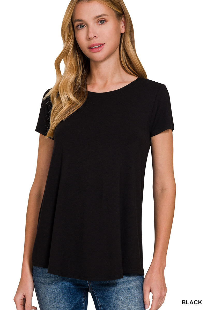 Black Round Hem Short Sleeve Top