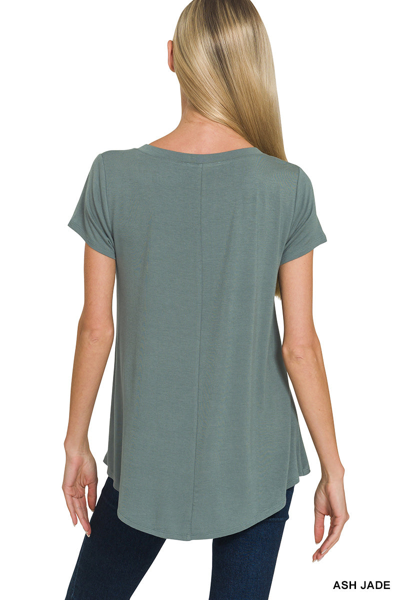 Ash Jade Short Sleeve V-Neck Round Hem Top