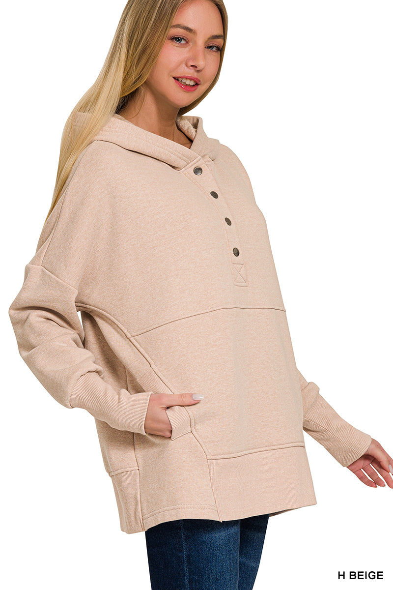 Heather Beige Snap Hoodie Sweatshirt