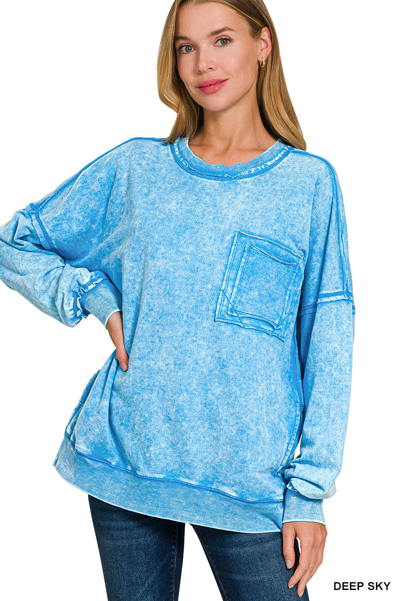 Deep Sky Distressed Pocket Sweatshirt