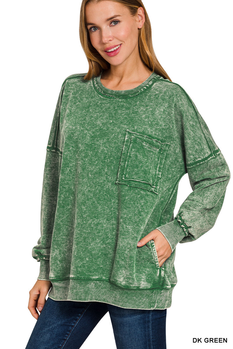 Dark Green Distressed Pocket Sweatshirt