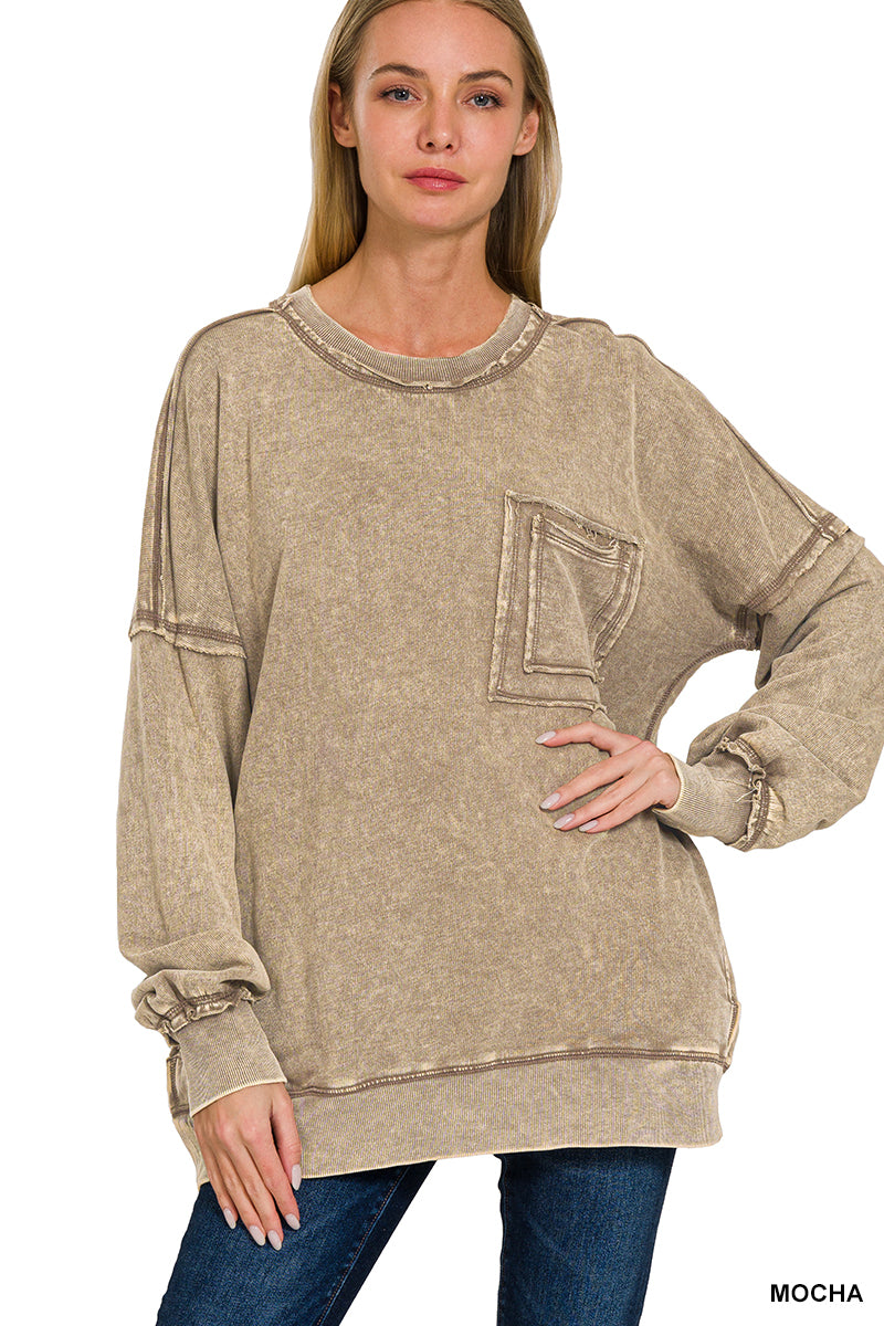 Mocha Distressed Pocket Sweatshirt