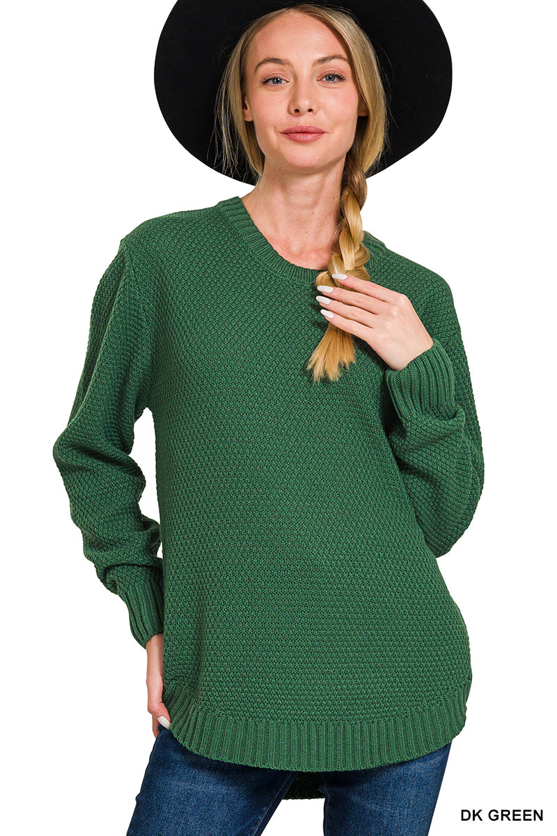 Dark Green Round Neck Basic Sweater